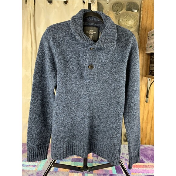 LOGG By H&M Mens Medium Pullover Sweater Knit Blue Mock Neck 1/4 Button - Picture 1 of 8
